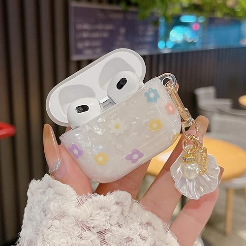 Miniatura 6 de Cute Airpod 3 Case 2021 Flowers with Shell Pearl Keychain Luxury Marble Protective Cover Compatible with AirPods 3rd Generation Case for Girls Women