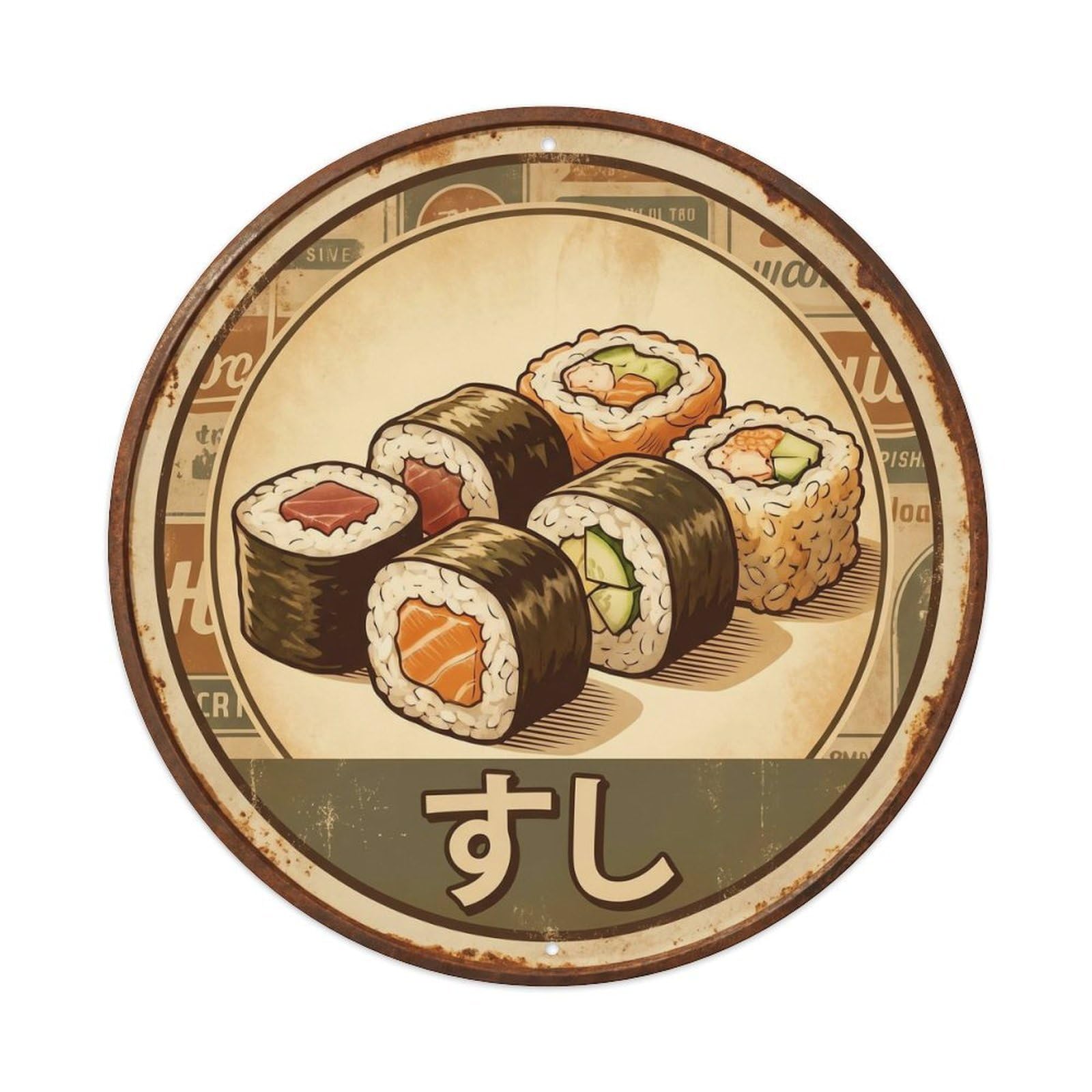 Cxhjca 8X8inch(20X20cm) Roadside Diner Japanese Sushi Seafood Restaurant Nigiri Metal Tin Sign