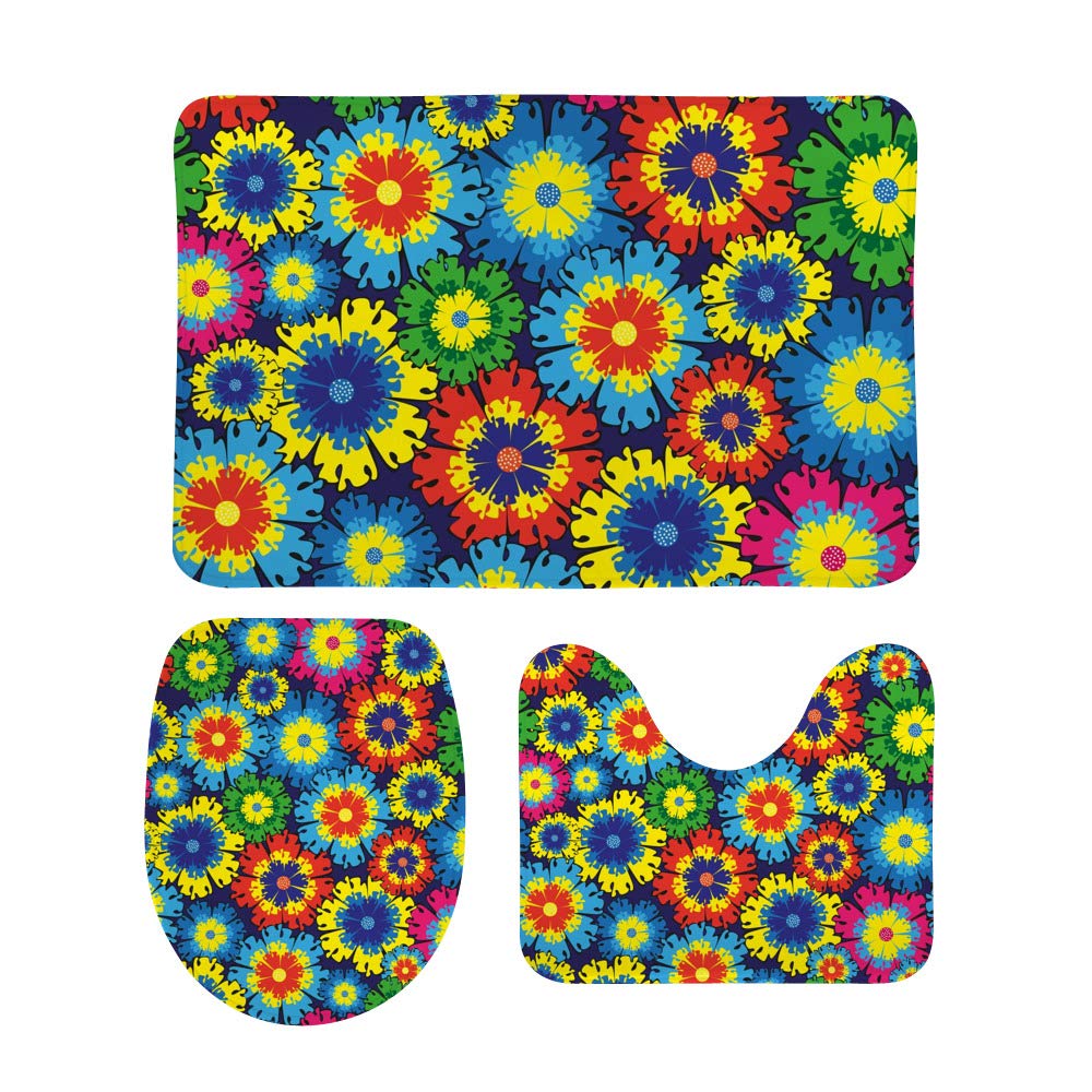 Tapis de bain fleurs colorées CHEHONG lot de 3 en mousse ultra douce