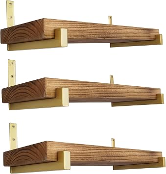 OVOV 6 Pack Heavy Duty Shelf Brackets Wall Mounted Industrial Farmhouse Floating Shelf Brackets with Lip Gold 10"