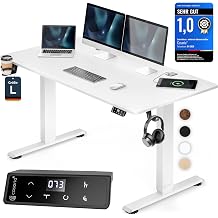 CASARIA  Height-Adjustable Electric Desk 140 x 70 cm with Wireless Charger & USB-C/A Connection LCD Display Memory Function 80 kg Load Capacity Ergonomic White
