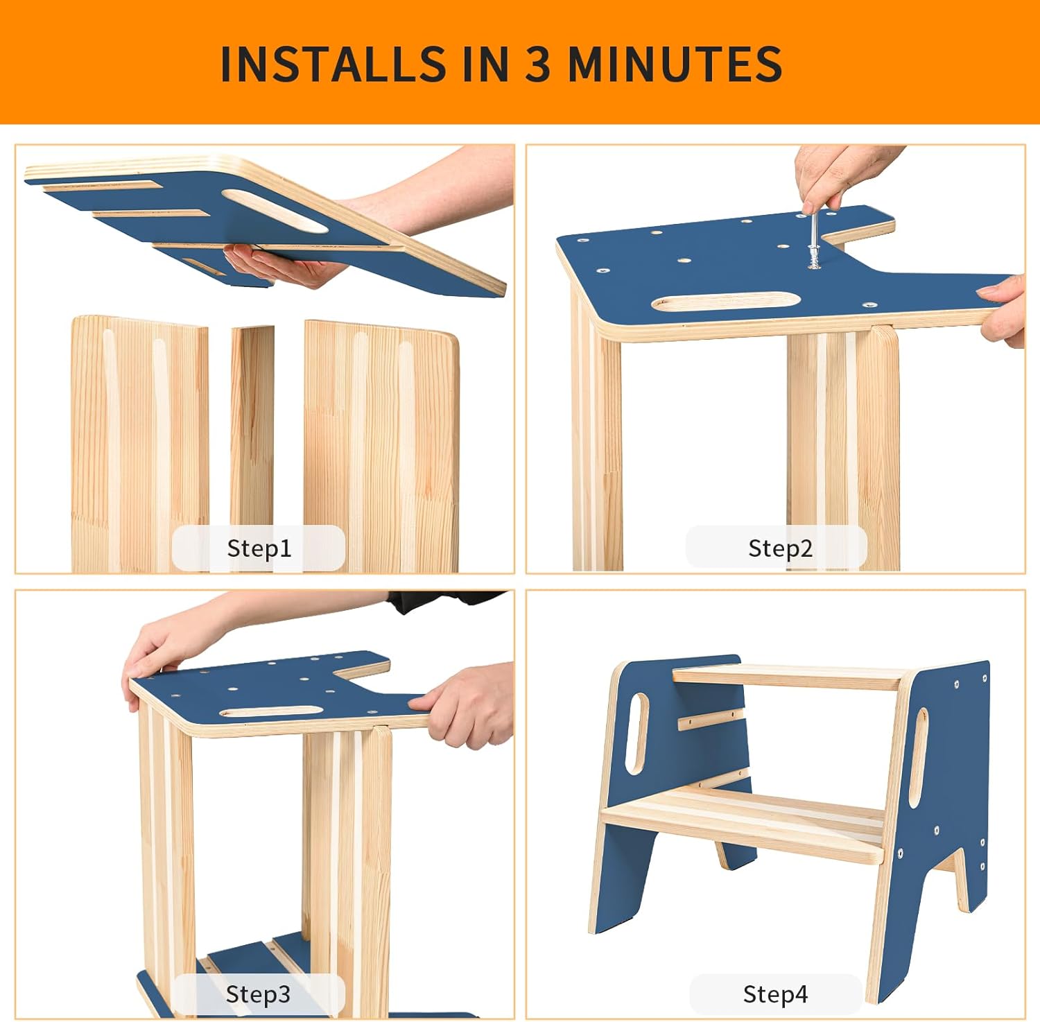 Wingyz Wooden Toddler Step Stool, 3-Height Adjustable Step Stools for Kids with Handles,Potty Stepstool for Bathroom Sink, Kitchen and Bedroom, for Toddlers 1-3