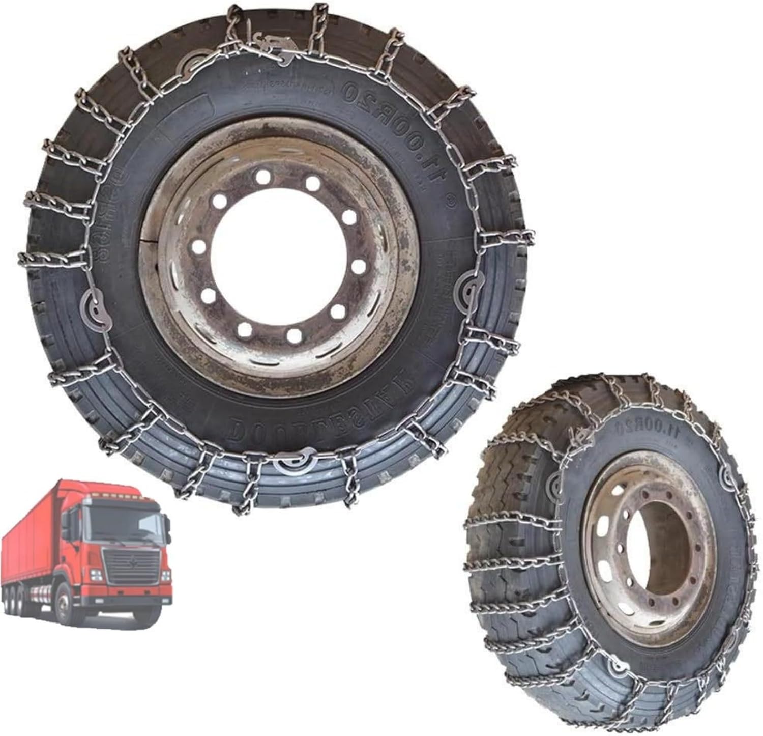 2pcs Snow Chains For Cars Suv Pickup Trucks - Quick Fit AND Easy Installation, Reusable Universal Emergency Traction Chains for Kinds of Trucks 245/70R19.5 2pcs 315/80R22.5