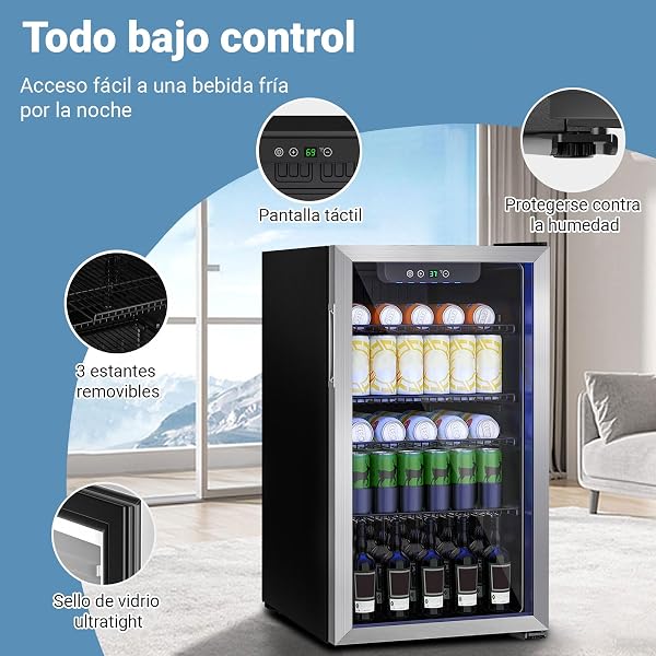 DollarDash Mini refrigerador de 80L, refrigerador independiente para bebidas con capacidad para 115 latas puerta de transparante para, refrigerador pequeño con estantes ajustables (plateado) - 2