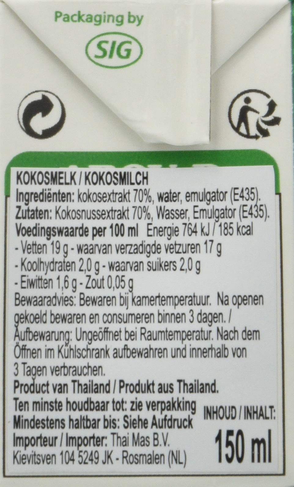 Aroy-D Latte Di Cocco (Uht) 19% Di Grassi 72X150 Ml. - 10800 g
