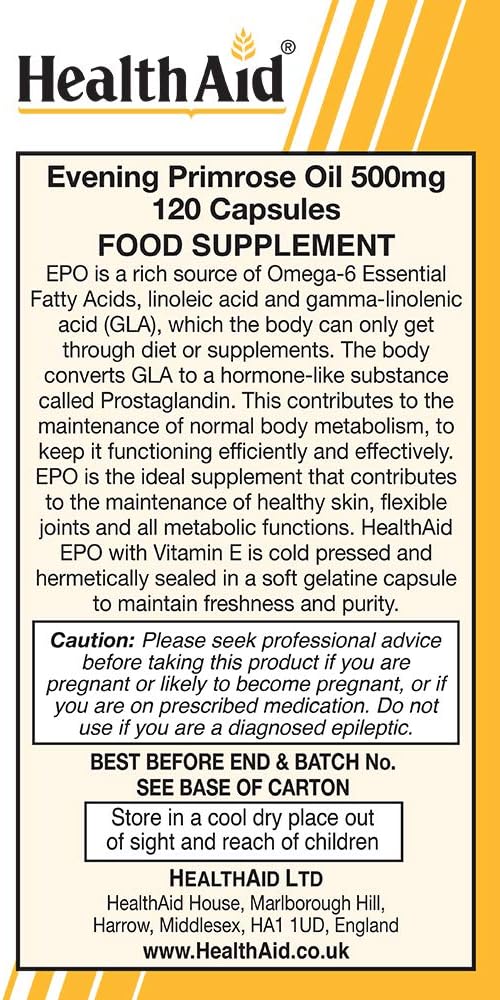 HealthAid Evening Primrose Oil 500 mg 120 Capsules, 120 Capsules (Pack of 1) - Image 3