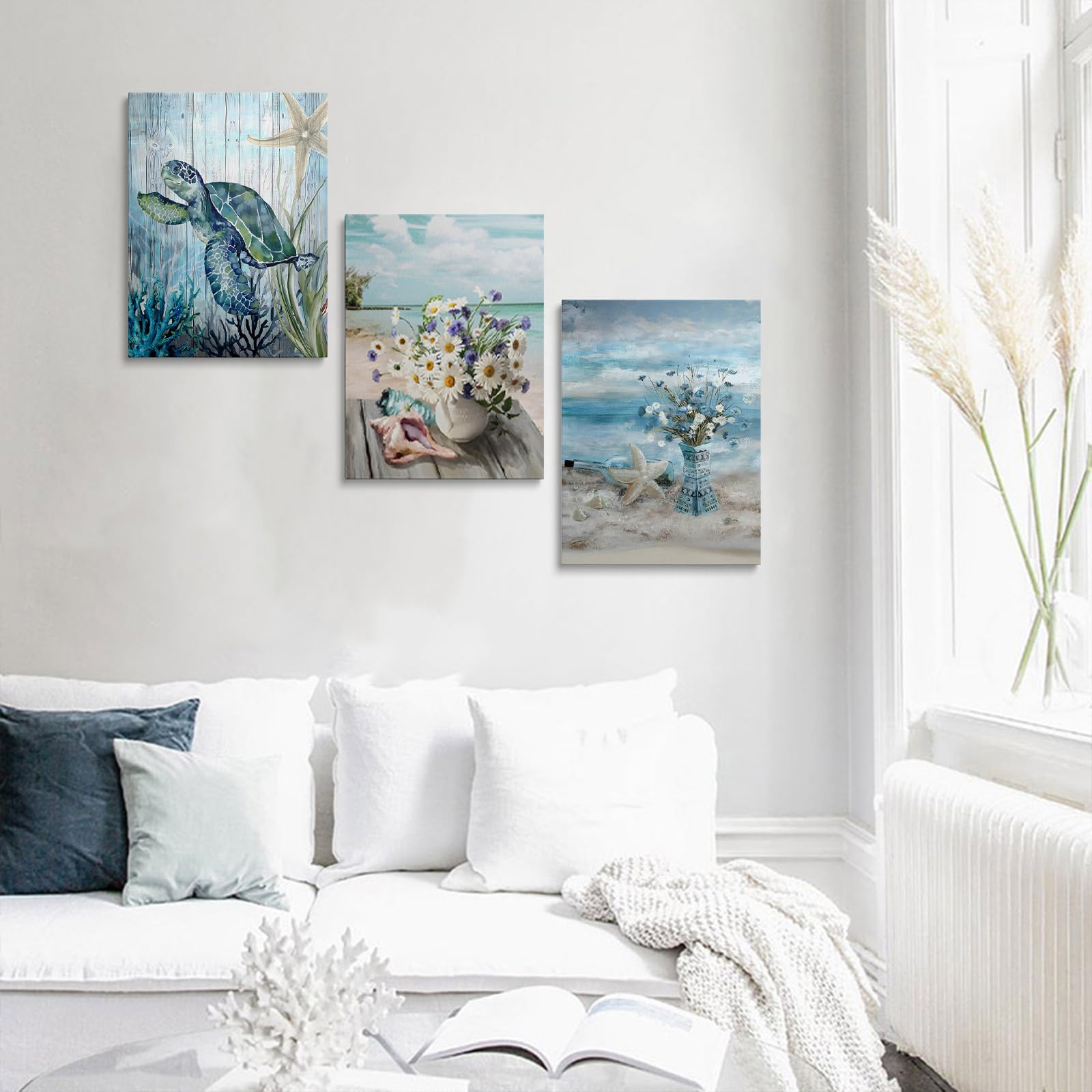 prinfantasy Wall Decor Canvas Wall Art Sea Turtle Painting Gifts for Women Bathroom Bedroom Office Home Decorations Rustic Swimming Turtle Picture Print Framed Posters - Image 3