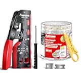 AMPCOM Pass Through RJ45 Crimp Tool for Cat8/Cat7/Cat6A/Cat6/Cat5e/Cat5 STP/UTP Connectors, All-in-One Ethernet Crimper + 100-Pack Cat6 RJ45 Pass Through Gold-Plated Connectors