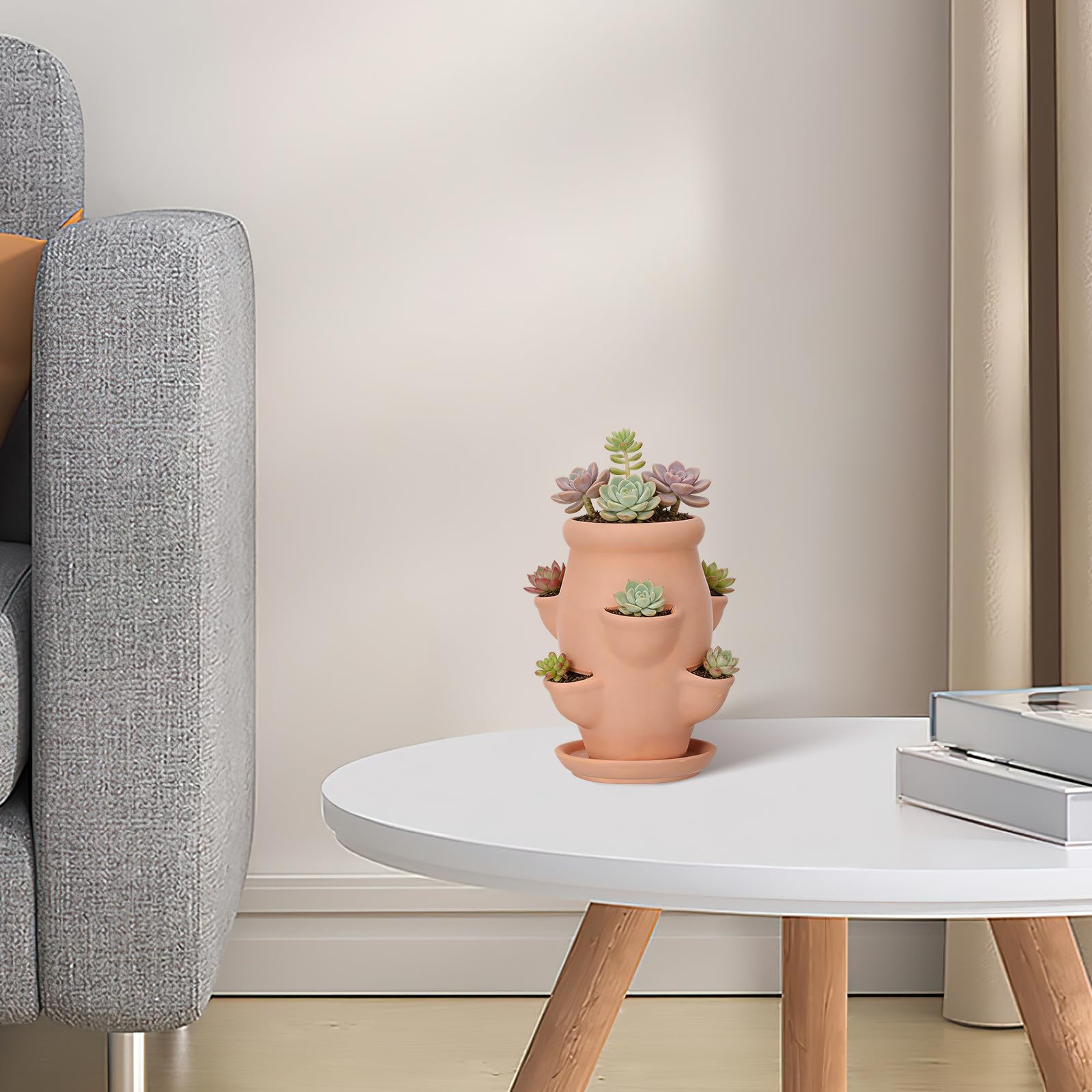 KICHOUSE Pflanzturm: Erdbeer-Turmpflanztopf mit 6 Taschen – Terrakotta-Blumentopf – Pflanzgefäß für drinnen und draußen für Sukkulenten
