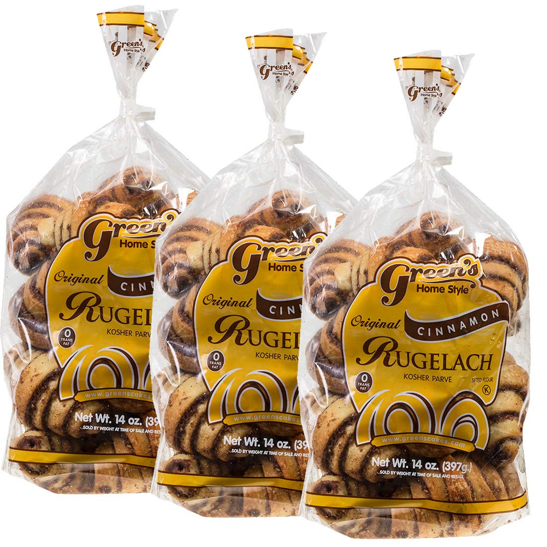Green's Bakery Cinnamon Rugelach Croissant, 3 Pack 14 oz. Fresh Bakery Food, Breakfast Pastery, Dairy and Nut Free, OK Certified Kosher and Pareve, Delicious Croissant for Holidays, Birthdays and Parties