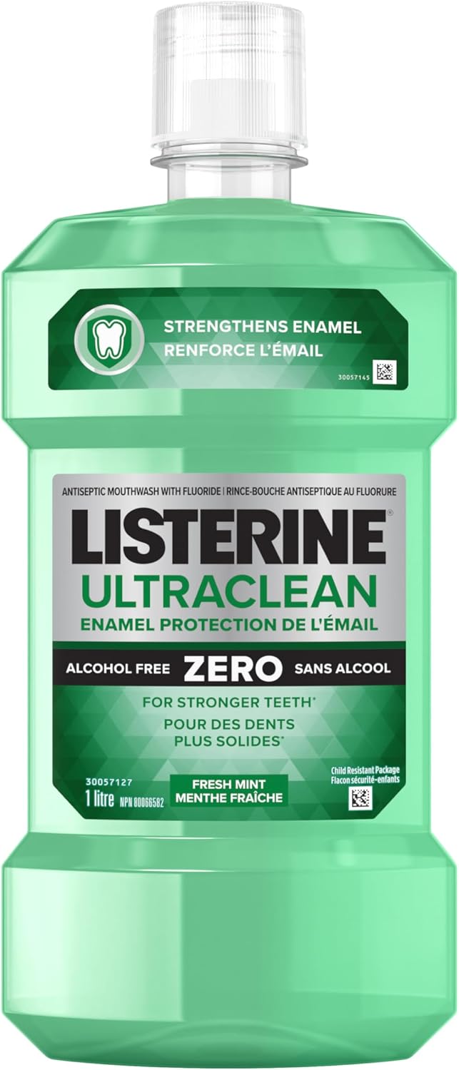 Listerine Ultraclean Enamel Protect Zero Antiseptic Mouthwash, Eucalyptus, Mint Thyme, Plaque, Bad Breath, Gingivitis, 1L