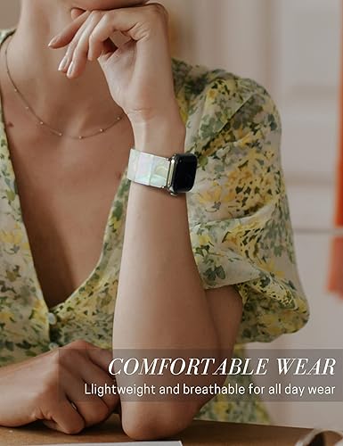 Miniatura 10 de Heesch Correa de reloj de resina elástica mejorada compatible con Apple Watch para mujeres, hombres, correa de reloj de moda con concha de tortuga,