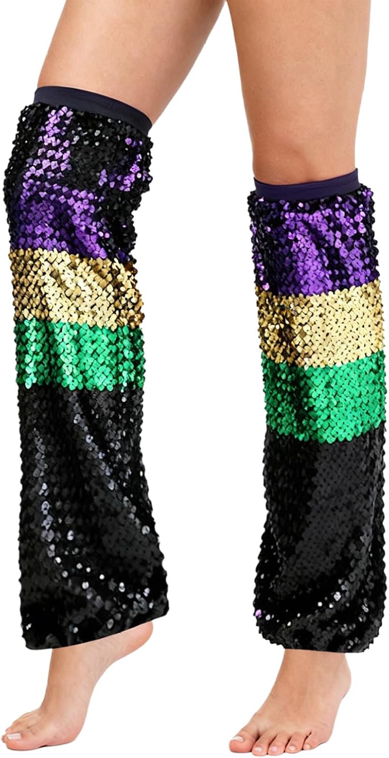 Mardi Gras Leg Sleeves Sparkly Sequin Boot Covers For Masquerade Rave Dress-up Party