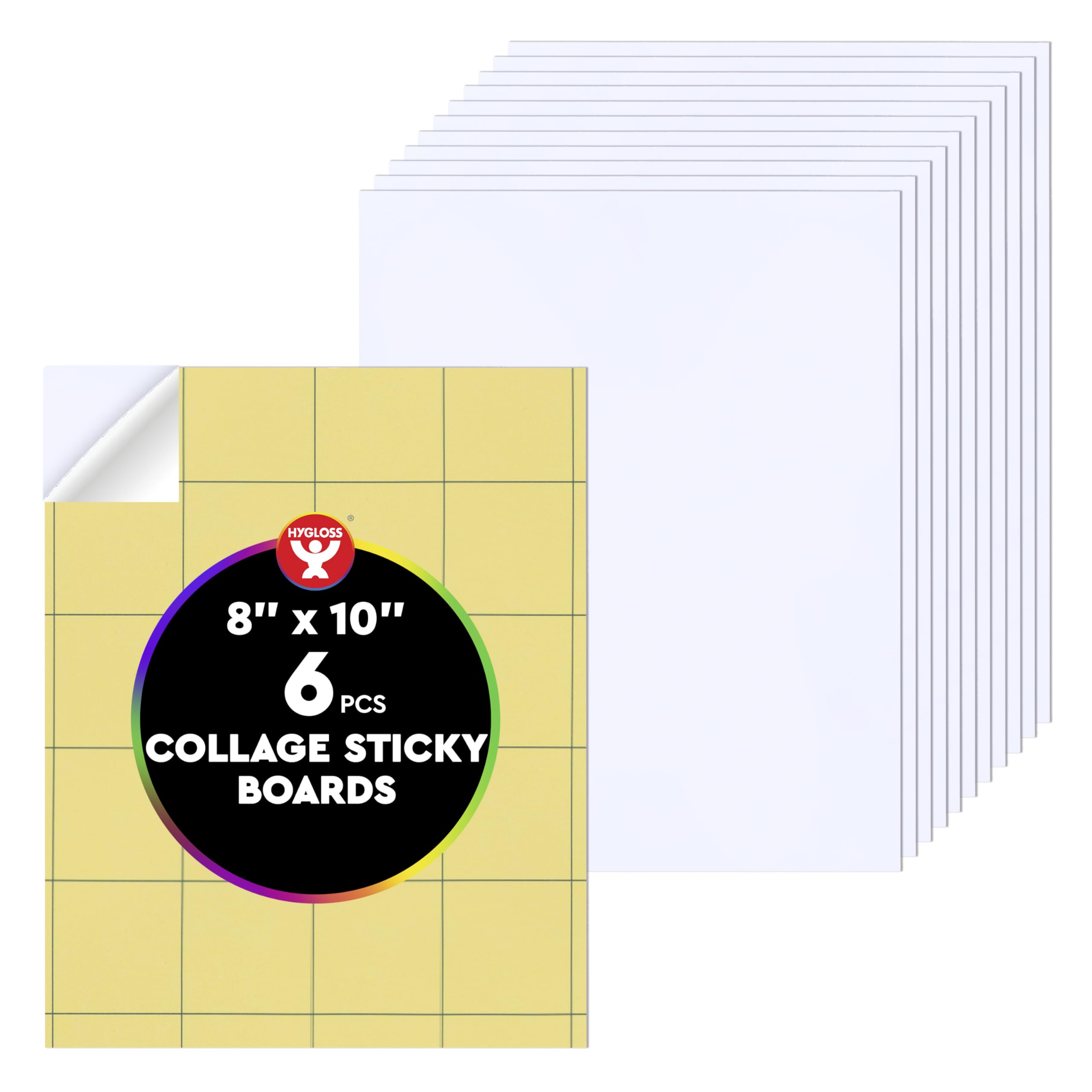 Hygloss Sticky Collage Boards - 6 Pack 8"x10" Self Stick Collage Boards for Kids - Peel &amp; Stick Mounting Boards for Art Projects, School Crafts, Classrooms, and DIY Displays