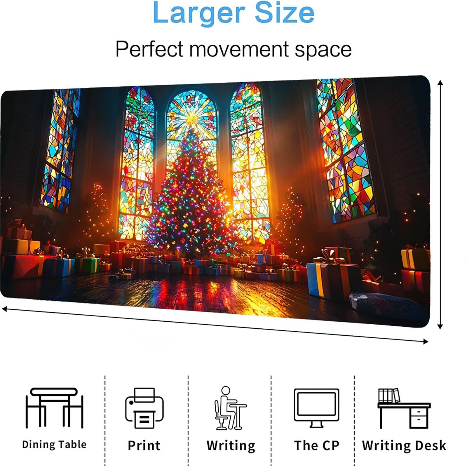 Podkładka pod mysz choinkową matowa, podkładka pod mysz do gier XXL 1200 x 600 x 5 mm, podkładka na biurko dla graczy, bardzo duża bezszwowa mata na stół dla graczy, antypoślizgowa podstawa
