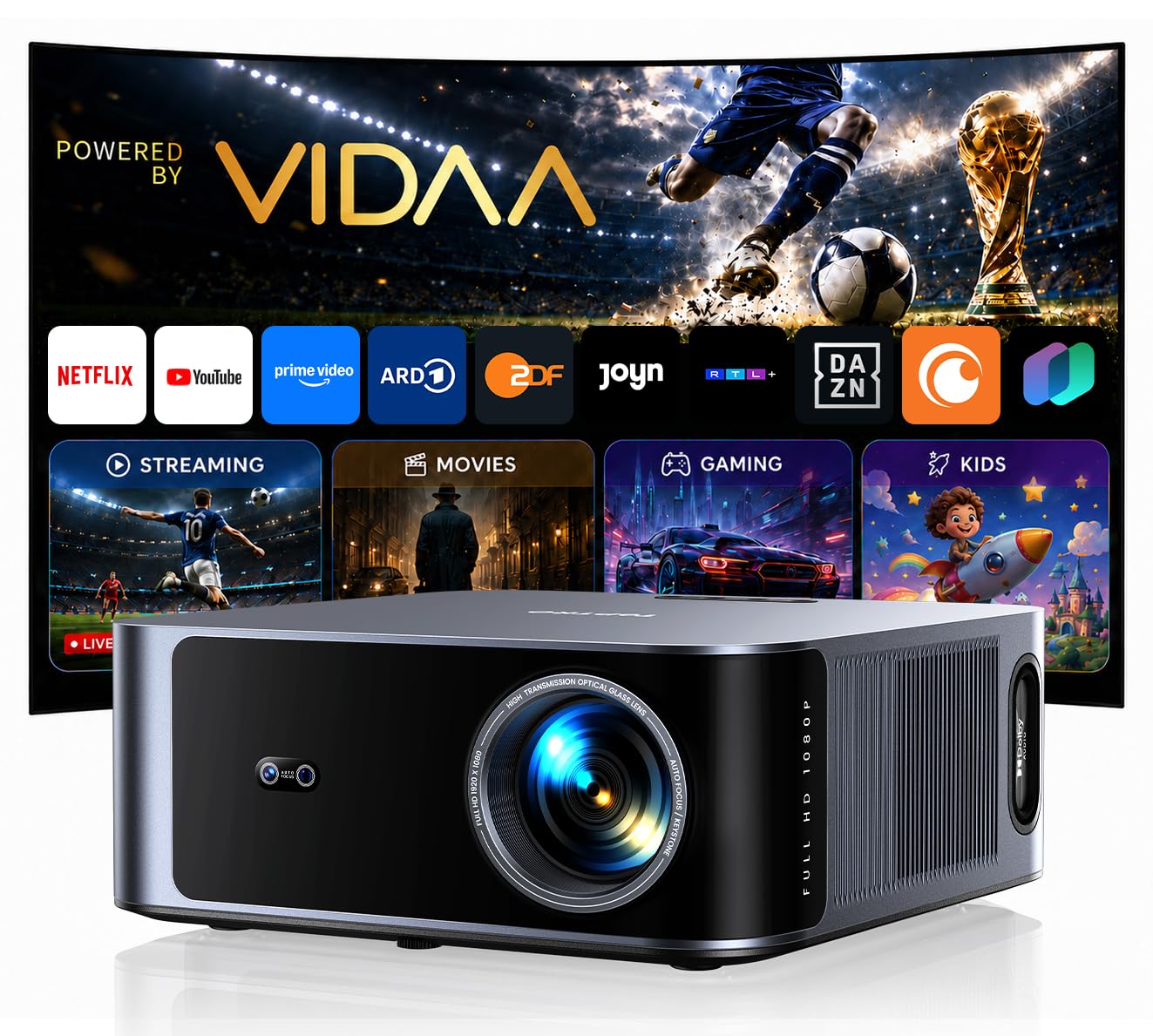 Beamer 4K VIDAA OS Dolby Audio HDR10 2000ANSI Smart Projektor Autofokus Trapezkorrektur WLAN Bluetooth