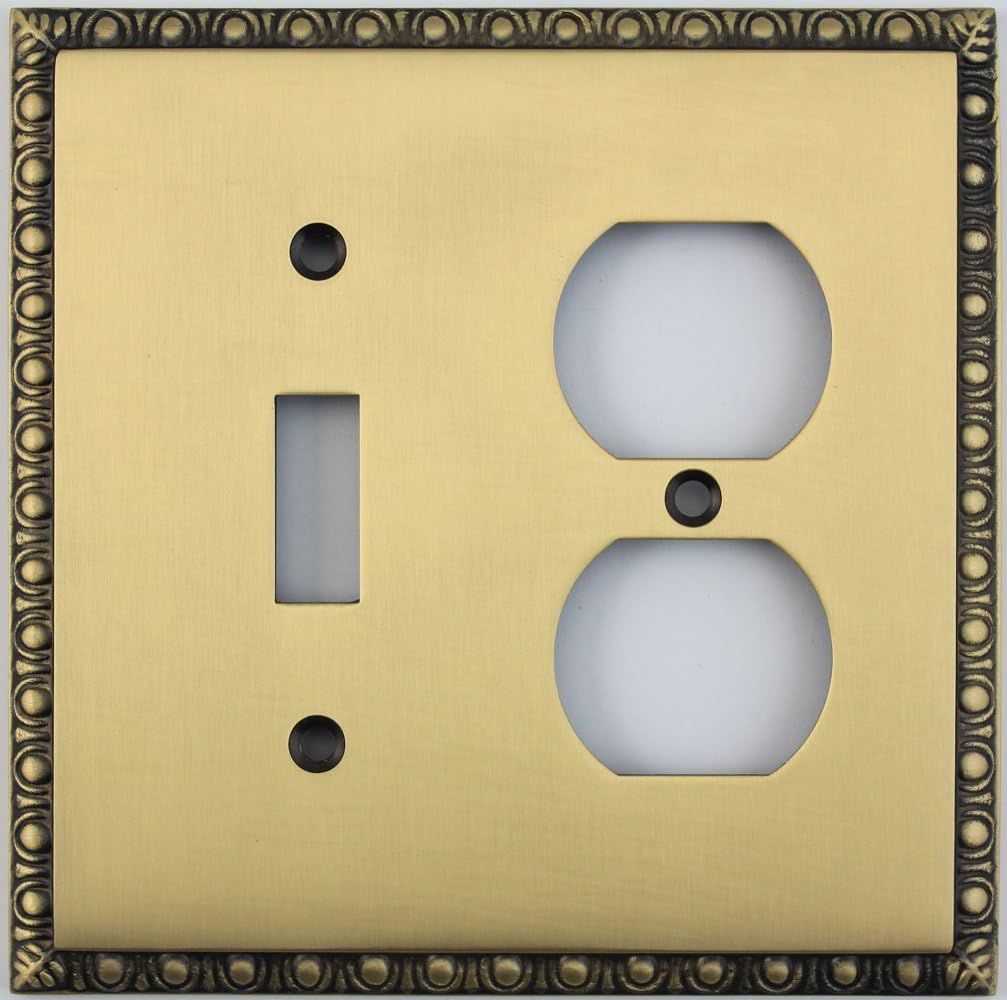 Egg & Dart Antique Brass 2 Gang Combo Switch Plate - 1 Toggle Light Switch 1 Duplex Outlet