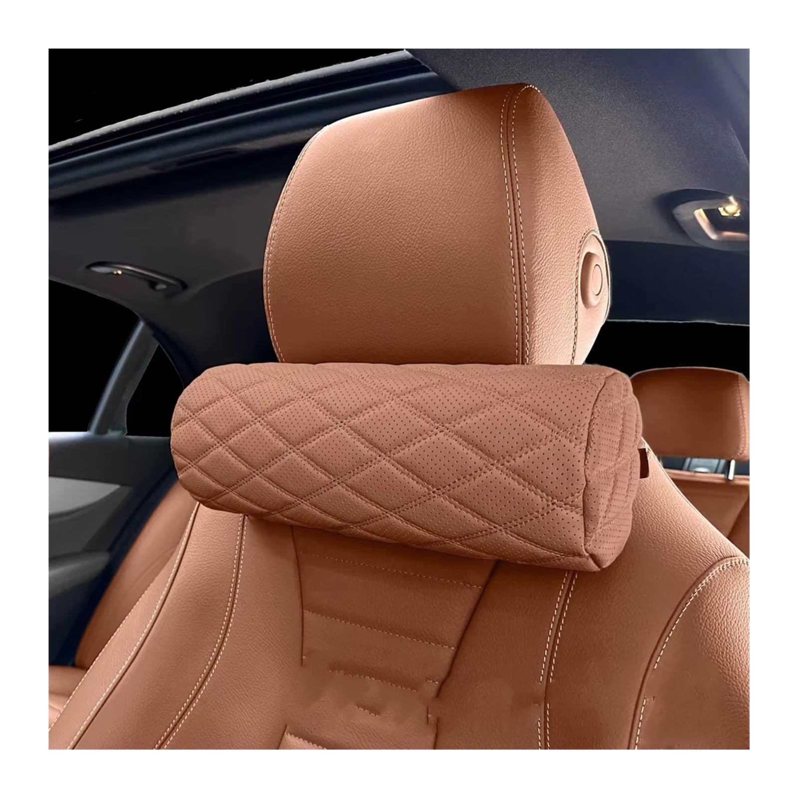 CVPX Seat Headrest Car Seat Neck Pillow Headrest Leather Memory Chair Cervical Pillow Car Seat Pillow(Camel 1PCS)