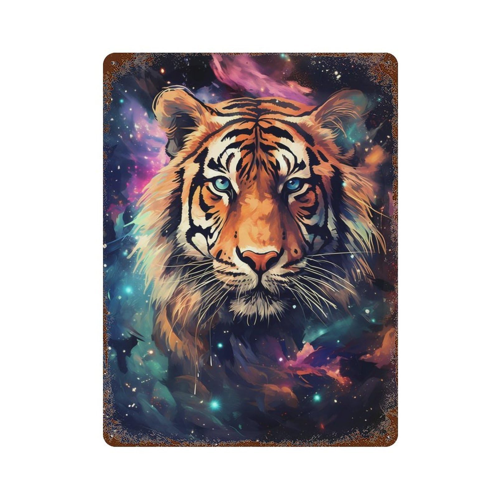Cosmic Starry Tiger Rusty Metal Tin Sign 15.7"x11.8", Ideal for Patio, Garden Room And Bar Decor