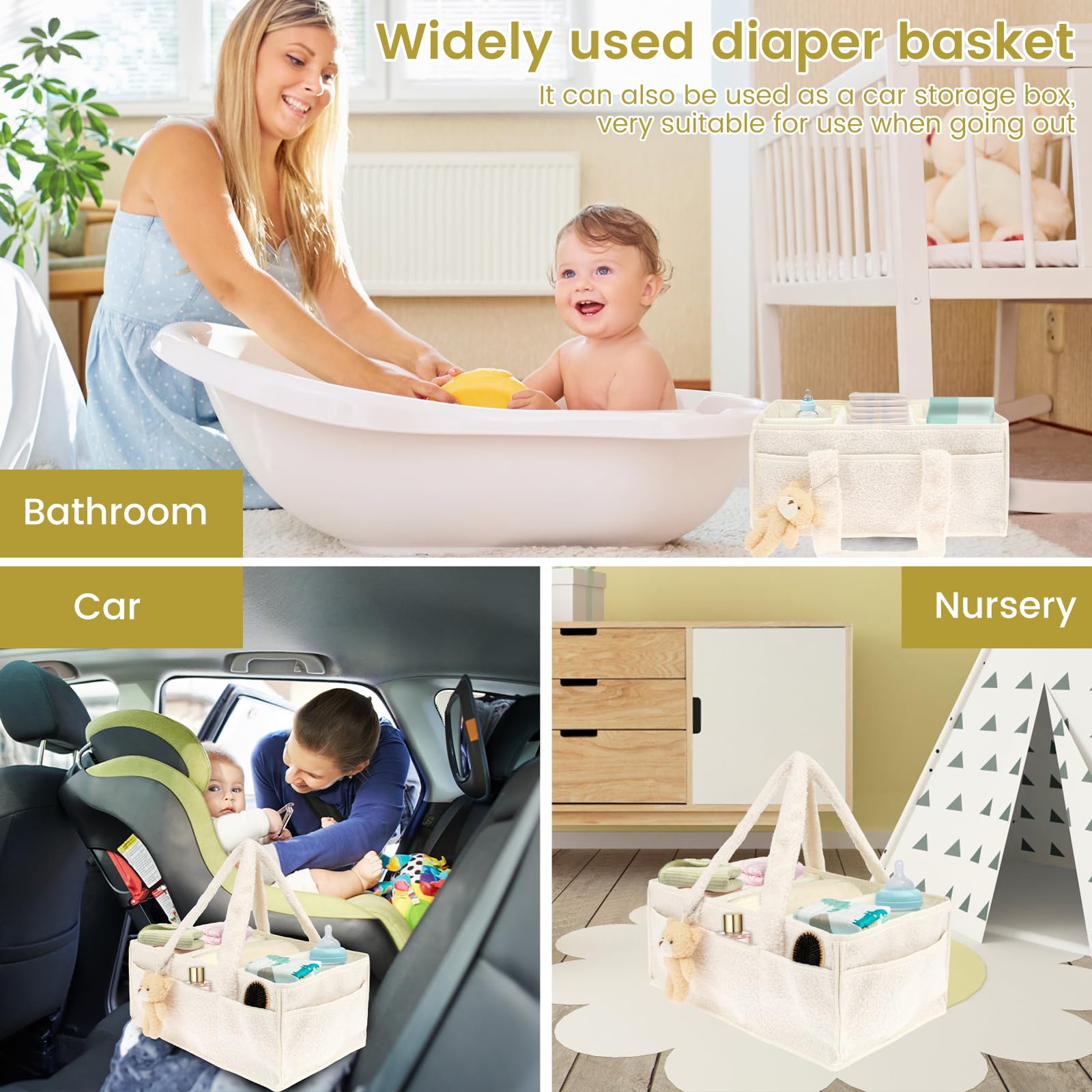 Alongen Nappy Caddy Organiser,Baby Diaper Caddy Basket with Removable Dividers,Newborn Essentials Baby Shower Gifts and Registry Must-Haves for Boy or Girl(Beige) - Image 4