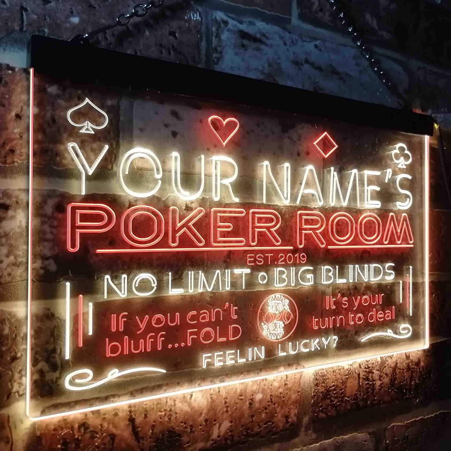 ADVPRO Personalized Your Name Est Year Theme Poker Room Casino Dual Color LED Neon Sign Red & Yellow 16" x 12" st6s43-pd1-tm-ry
