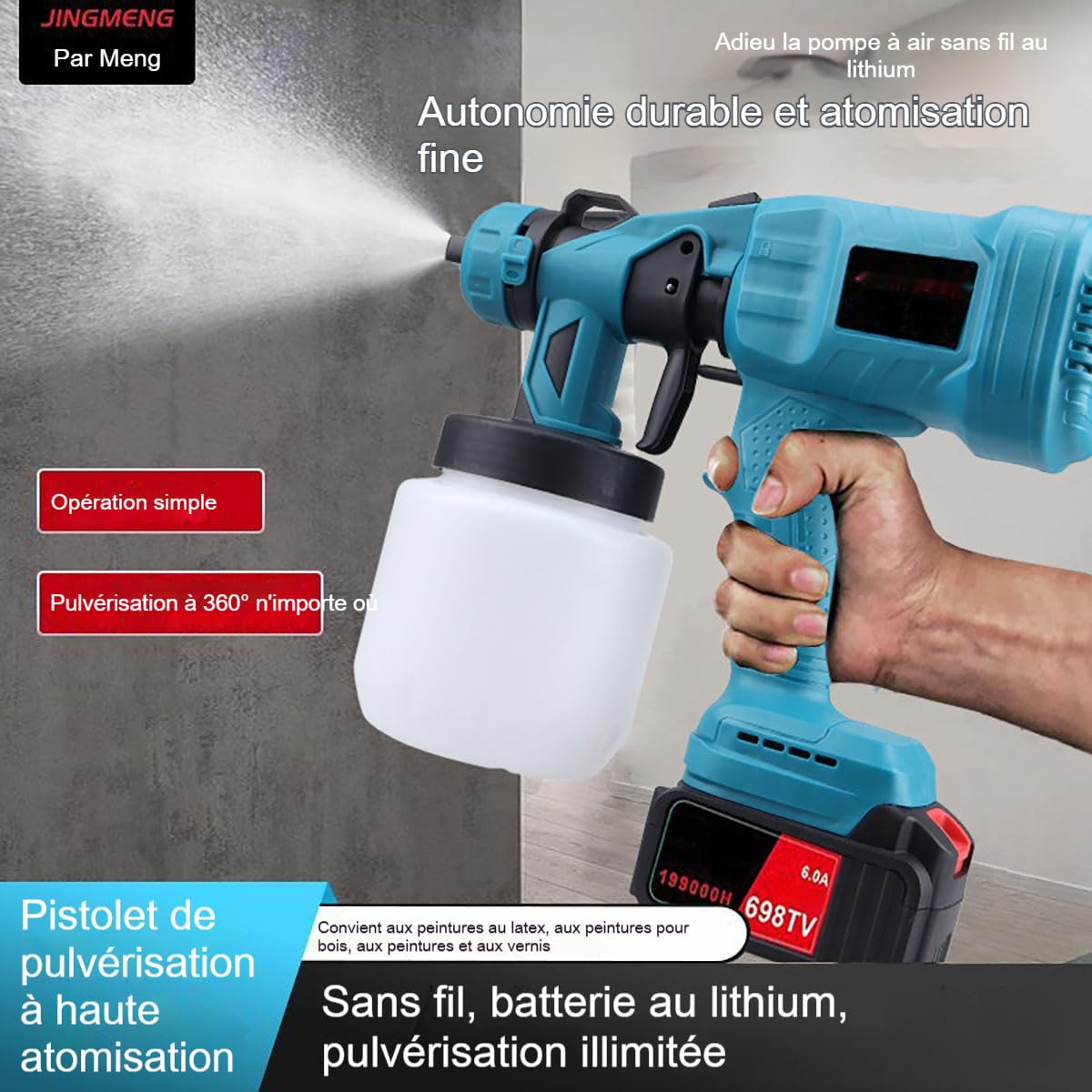 P70 Pro | Pistolet De Peinture Professionnel À Batterie, 800ml DIY Pistolet A Peinture sans Fil, Pulvérisateurs De Peinture Portable avec Débit Réglable pour Mur, Bois (Une Batterie, 5 Piles)