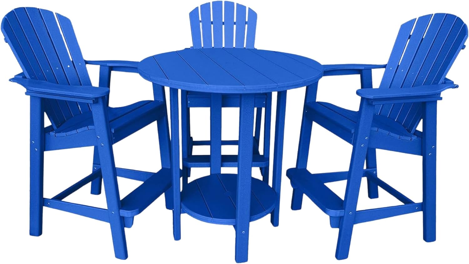 Phat Tommy Outdoor High Top Table and Chairs - Tall Patio Bar Set with 3 Chairs & Round Pub Table - Recycled Poly HDPE Furniture - Waterproof, Fade-Resistant - Made in USA - Blue