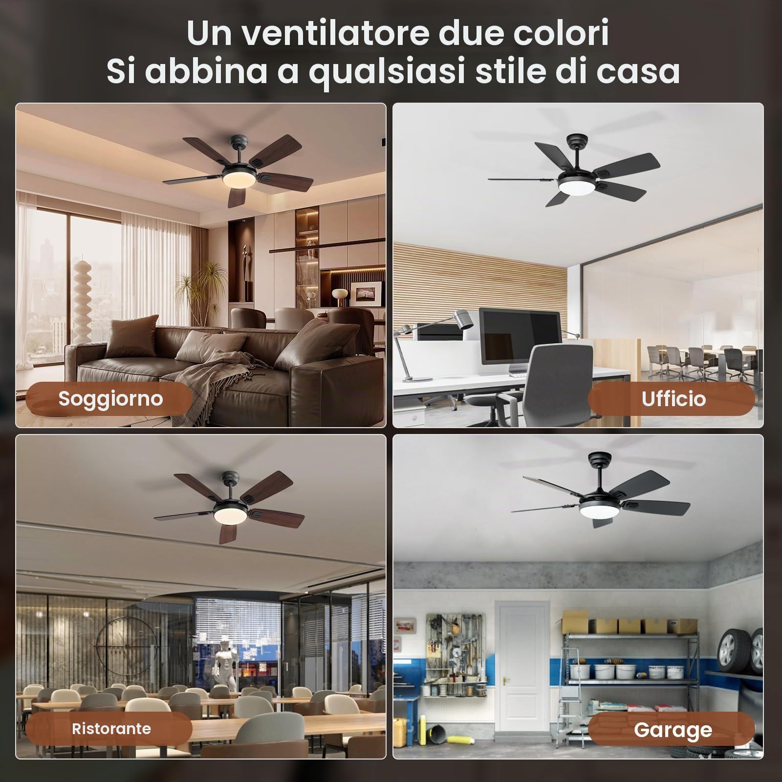 Ventilatore da Soffitto con Luce LED Ø132cm, App e Telecomando | Silenzioso, 5 Pale, Funzione Estate-Inverno, 6 Velocità, 3 Colori Dimmerabili, Timer per Camera da Letto e Soggiorno
