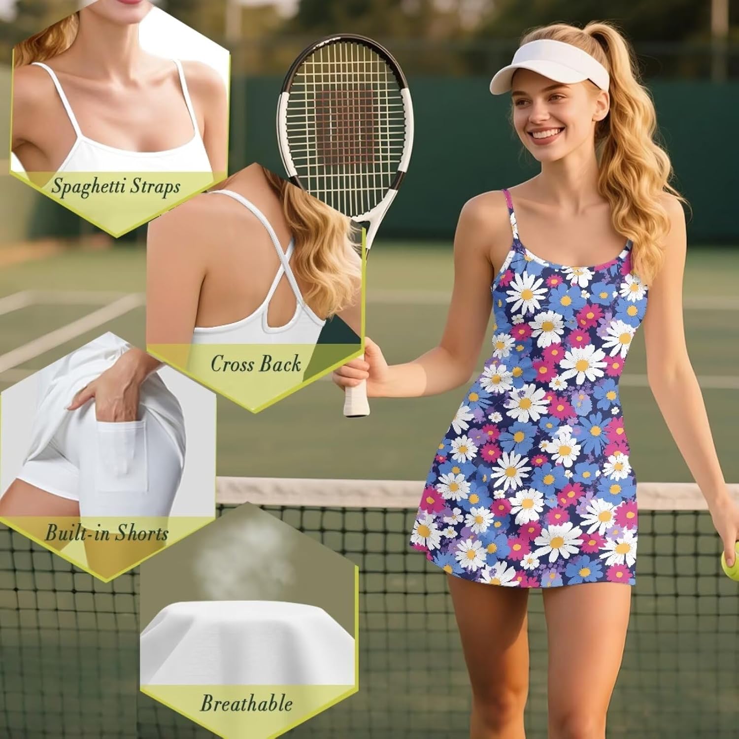 Women's Tennis Mini Dresses, 2025 Summer Workout Built in Shorts Golf Athletic Sleeveless Active Romper Dress