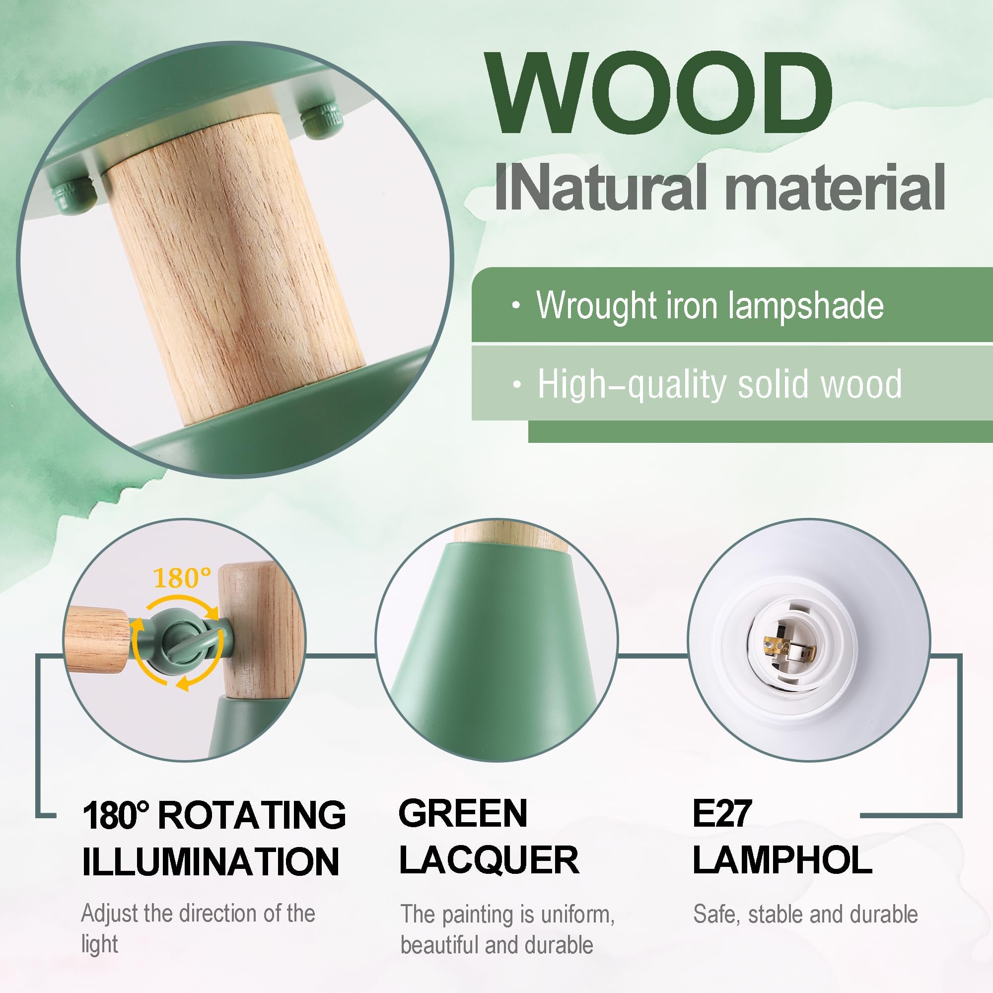 Verde Lampadario Camera Da Letto 6 Luci,Legno E Ferro Lampadario Soggiorno A Bracci Luminosi Regolabili lampadari E27 Ø82Cm Moderno Lampadario Cucina Per Letto Casa Camera Salotto
