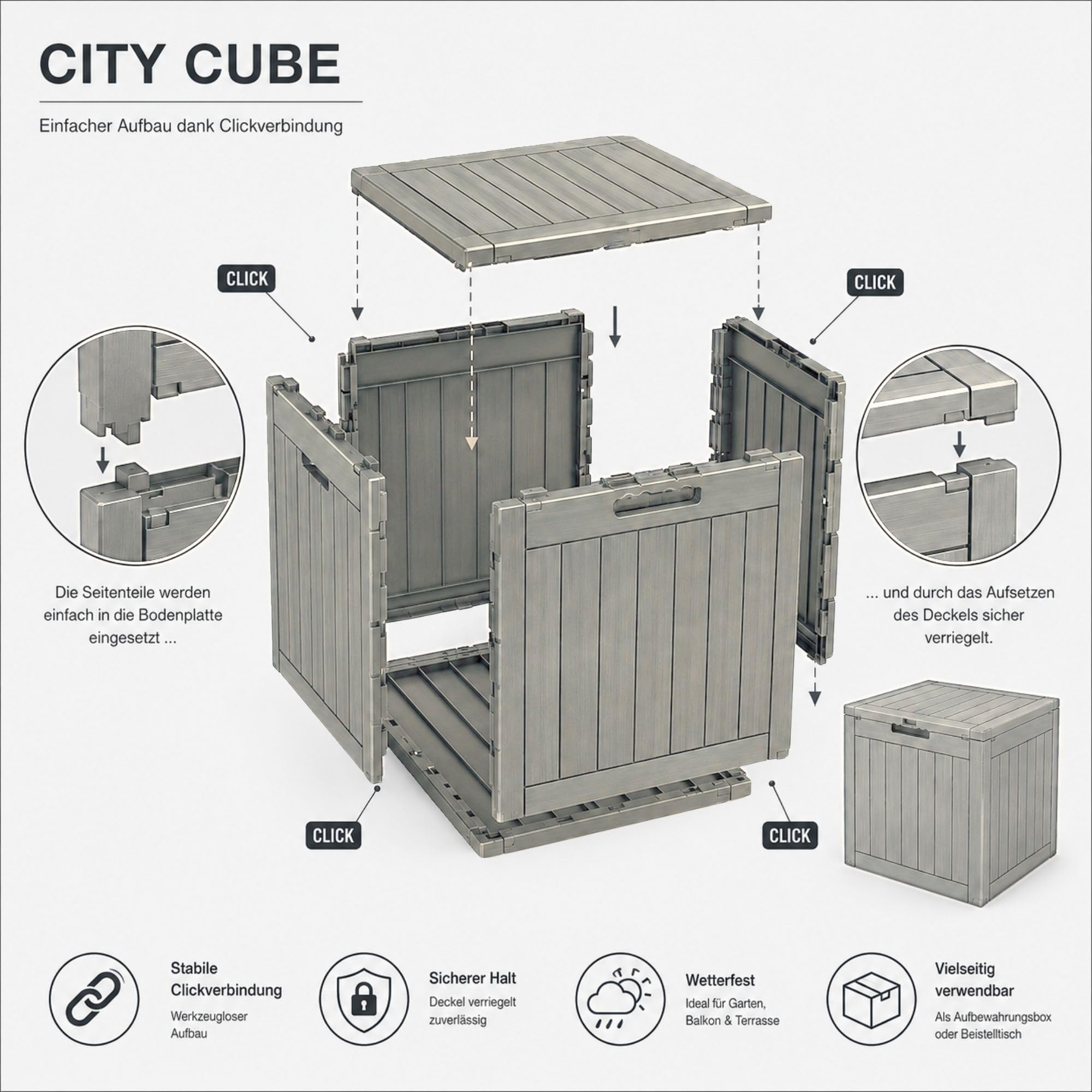 Ondis24 City Cube Scatola in plastica 110 l beige 55 x 43 x 53 cm portata 75 kg