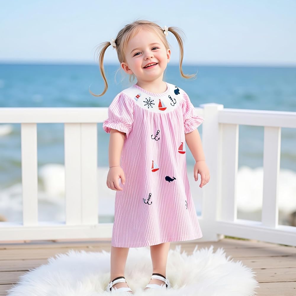 white christmas dresses Claire & Charlie Girls Navy Blue Knit Sailboats Sun Dress 5 main image 0