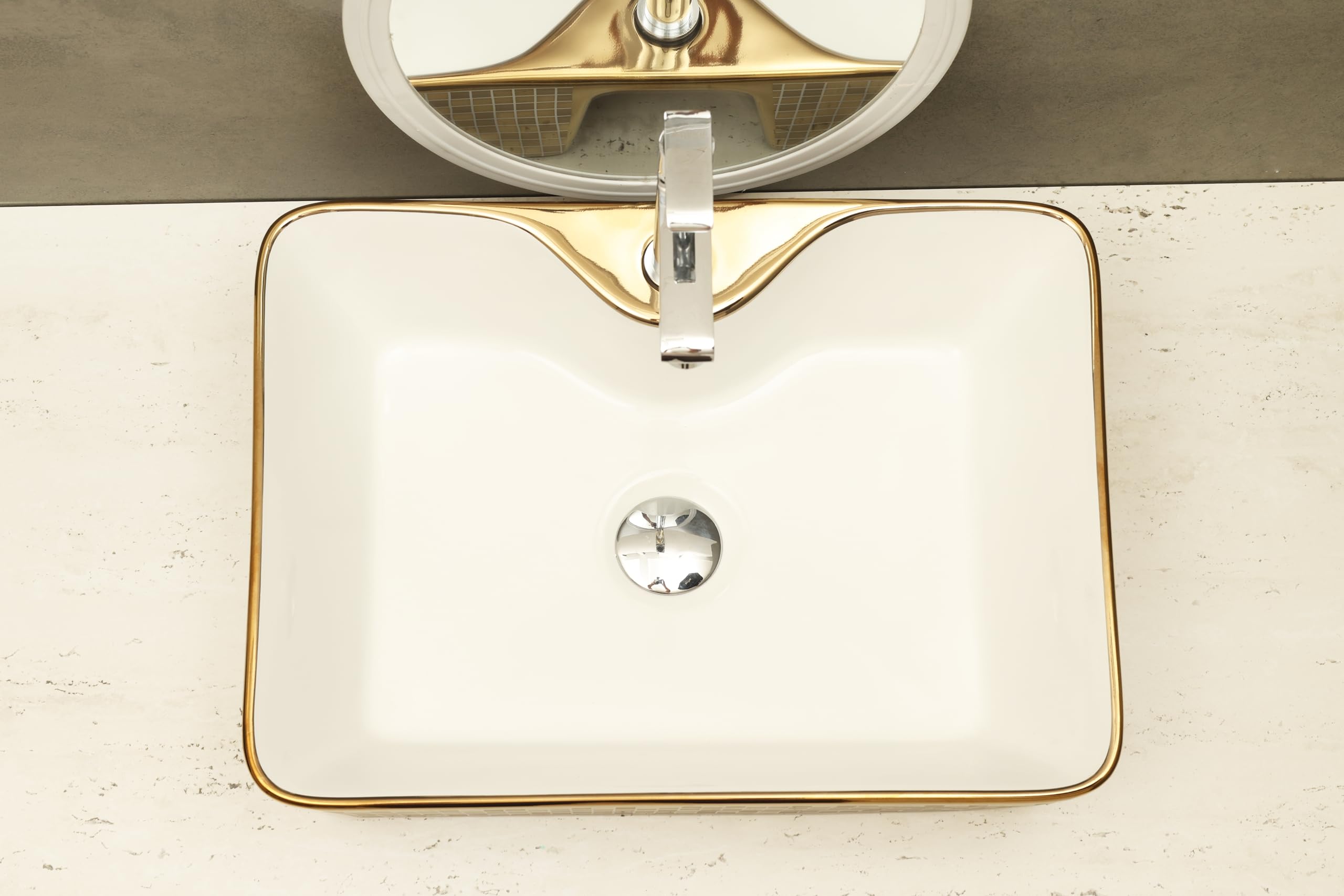 HISRE Ceramic Table Top Vessel Sink Wash Basin Oval Shape Over Counter Wash Basin For Bathrooms & Living Room 19 X 14 X 5 Inch (Style - 5) G1105, photo 4 of 4