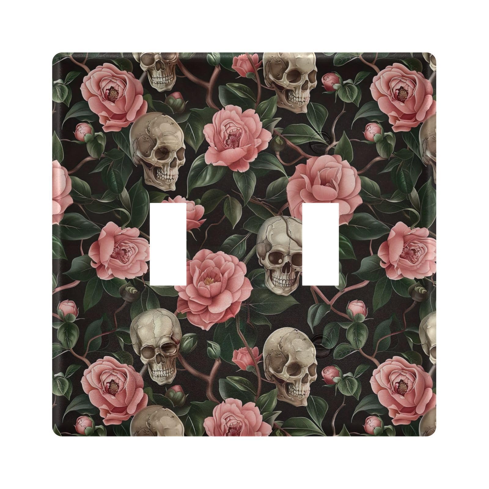 UMIRIKO Pink Camellias Skull Light Switch Cover Plate Covers Decorative Double Toggle Home Decor 202b5804