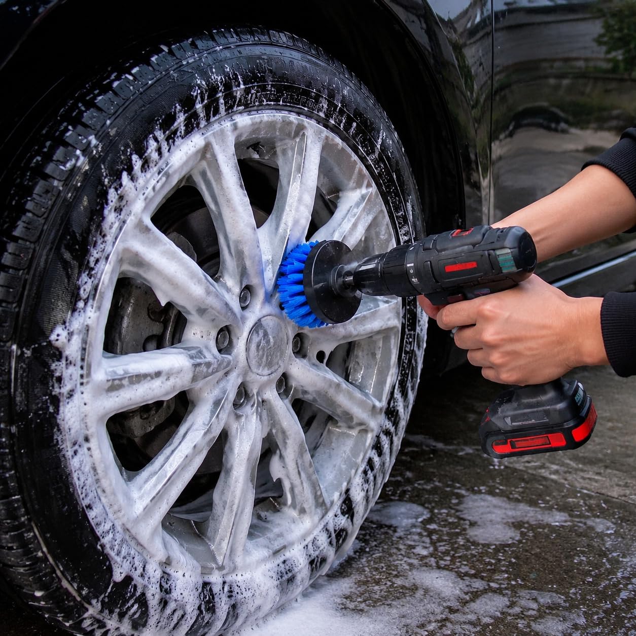 Auto Reinigungsset 27-teilig, Autowaschbürste & Detailbürste für Felgen und Innenraum, Autopflege Set mit Polierpad, azurfarben