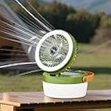 EZIRVLIFE Solar Powered Camping Fan – 3-Speed with 4 Light Modes, USB & Solar Charging, Portable Solar Fan for Tent, Hiking, Emergency Use