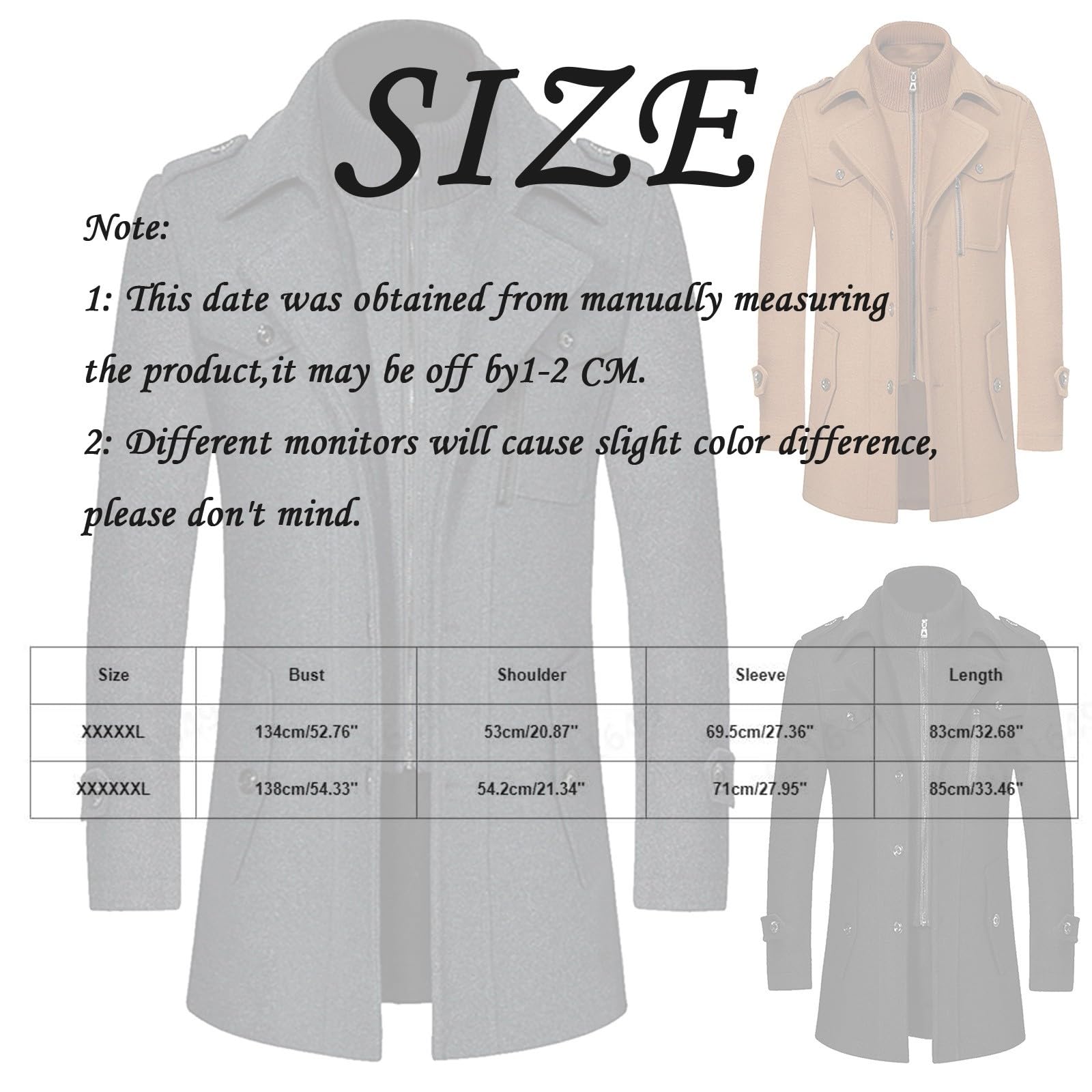 Herren Mantel Winter Wintermantel Wolle Herrenmantel Kurz Warm Winterjacke Ohne Kapuze Kurzmantel Regular Fit Wollmantel mit Taschen Reverskragen Trenchcoat Jacken Casual Jacke,S-6XL