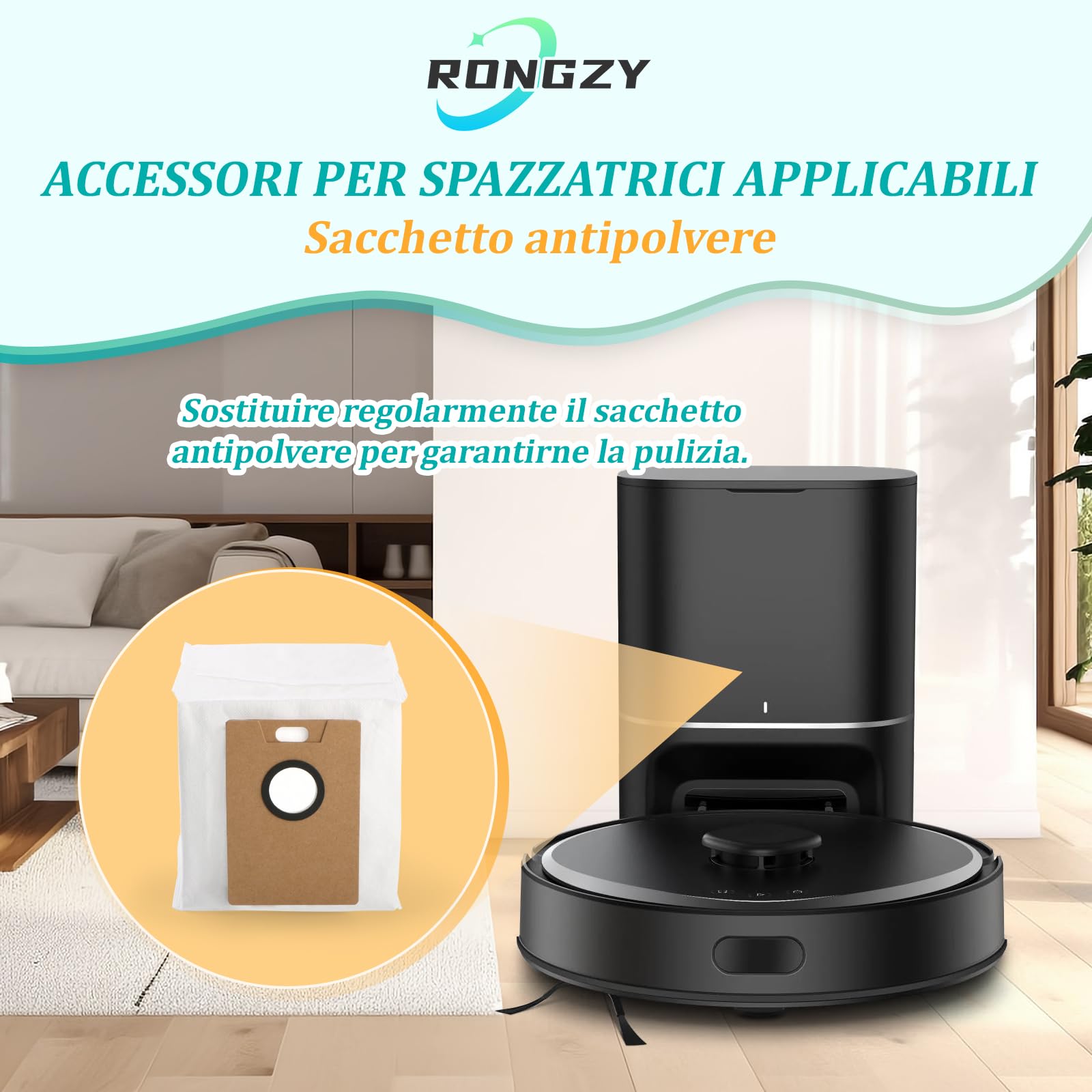 Sacchetti Raccolta Polvere Per Aspirapolvere Tapo RV30 Max Plus, RV20 Max Plus, RVA202 - Set Di Ricambi In Tessuto Non Tessuto, Alta Capacità