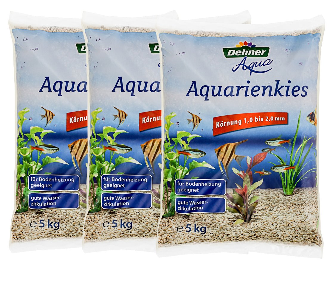 Dehner Aqua Acuario Grava, Blanco, Grano 1-2 mm, 3 x 5 kg (15 kg)