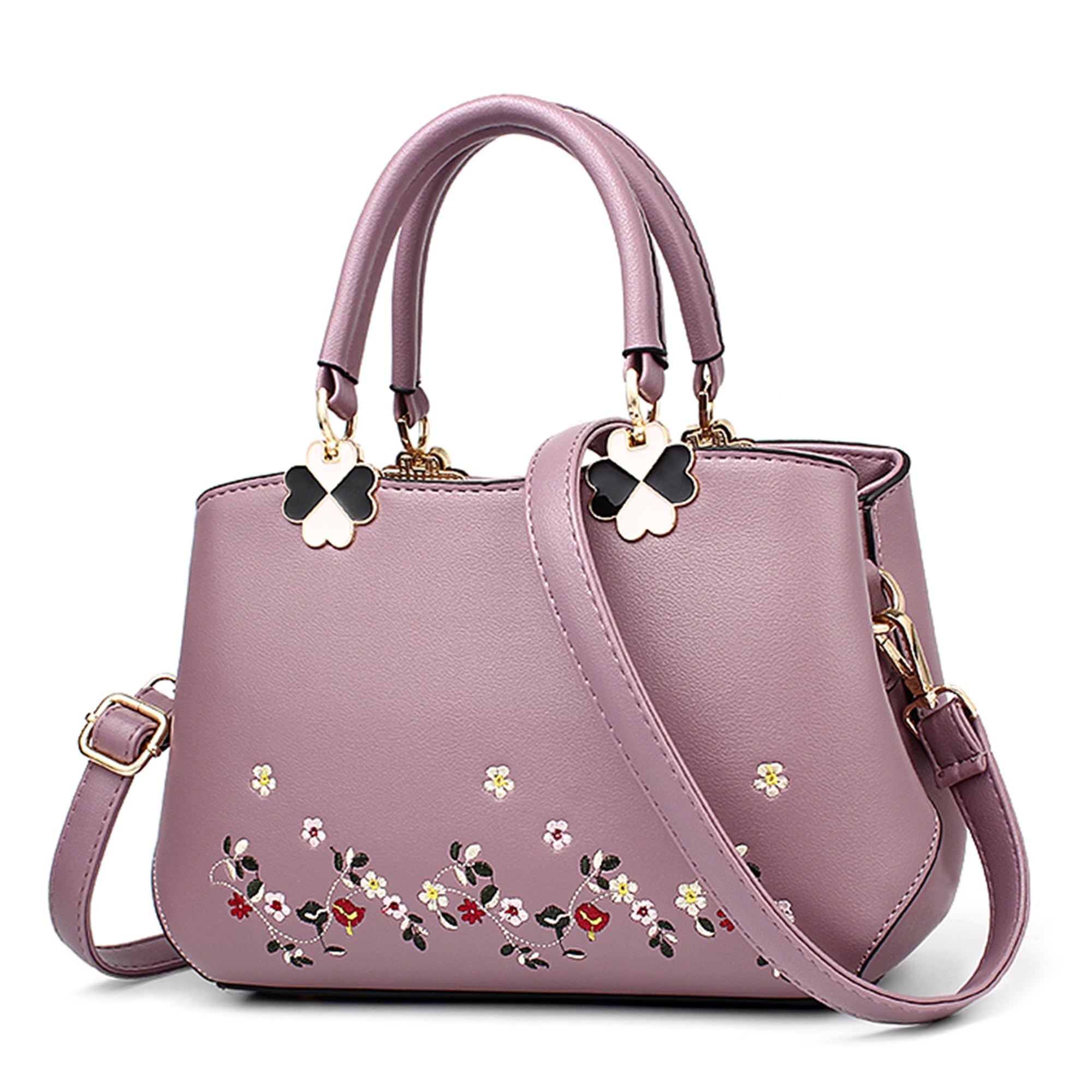 Borsa a Mano Borsa Donna Piccolo Ricami Floreali Elegante Borsette Borsa a Spalla in Pelle PU Borsa a Tracolla Borsa Crossbody per Shopping Lavoro Incontri Viola