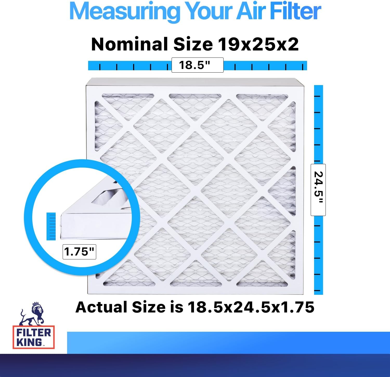 Filter King 19x25x2 Air Filter (MERV 8) (6-Pack) Dust & Allergy Control AC Furnace Filters, MADE IN USA, HVAC, Pleated, Electrostatic (Actual Size: 18.5x24.5x1.75)