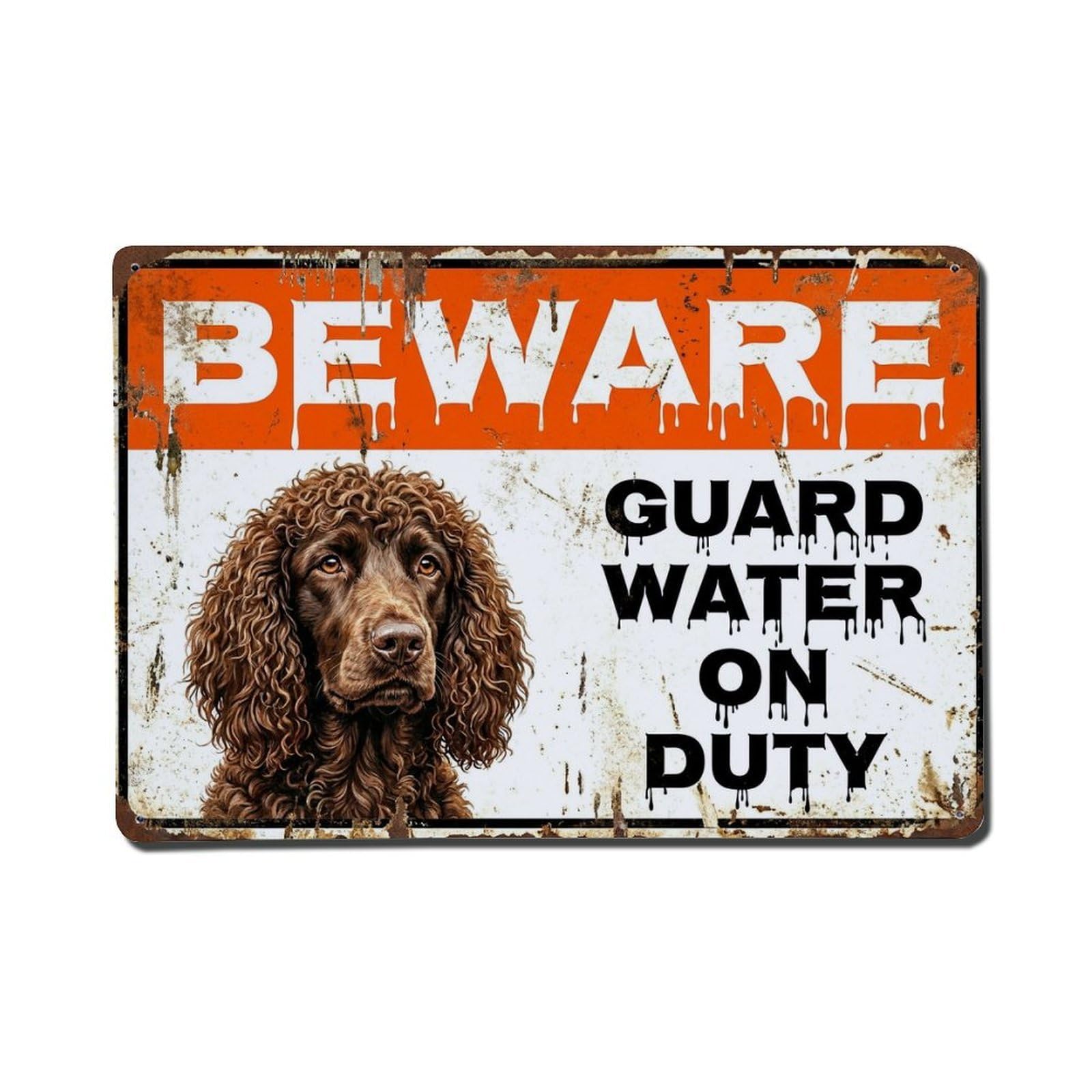 Vintage Funny Water Spaniel Guard Beware of Dog Room Metal Tin Sign