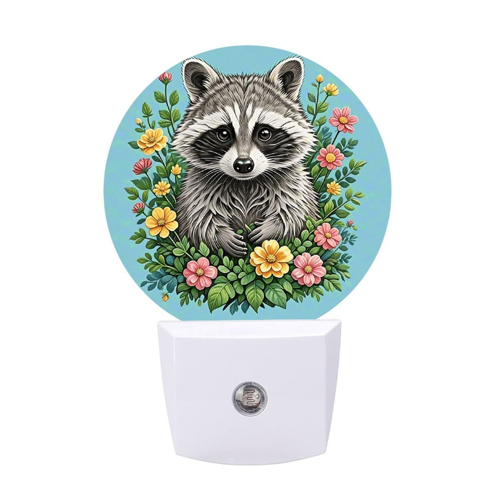 FodPand Night Light Plug Into Wall with Dusk to Dawn Sensor 0.5w Modern LED Raccoon Plug in Night Lamp Warm White Glow Nightlight for Bedroom Hallway Kitchen Bathroom Stairs Corridor(Round)