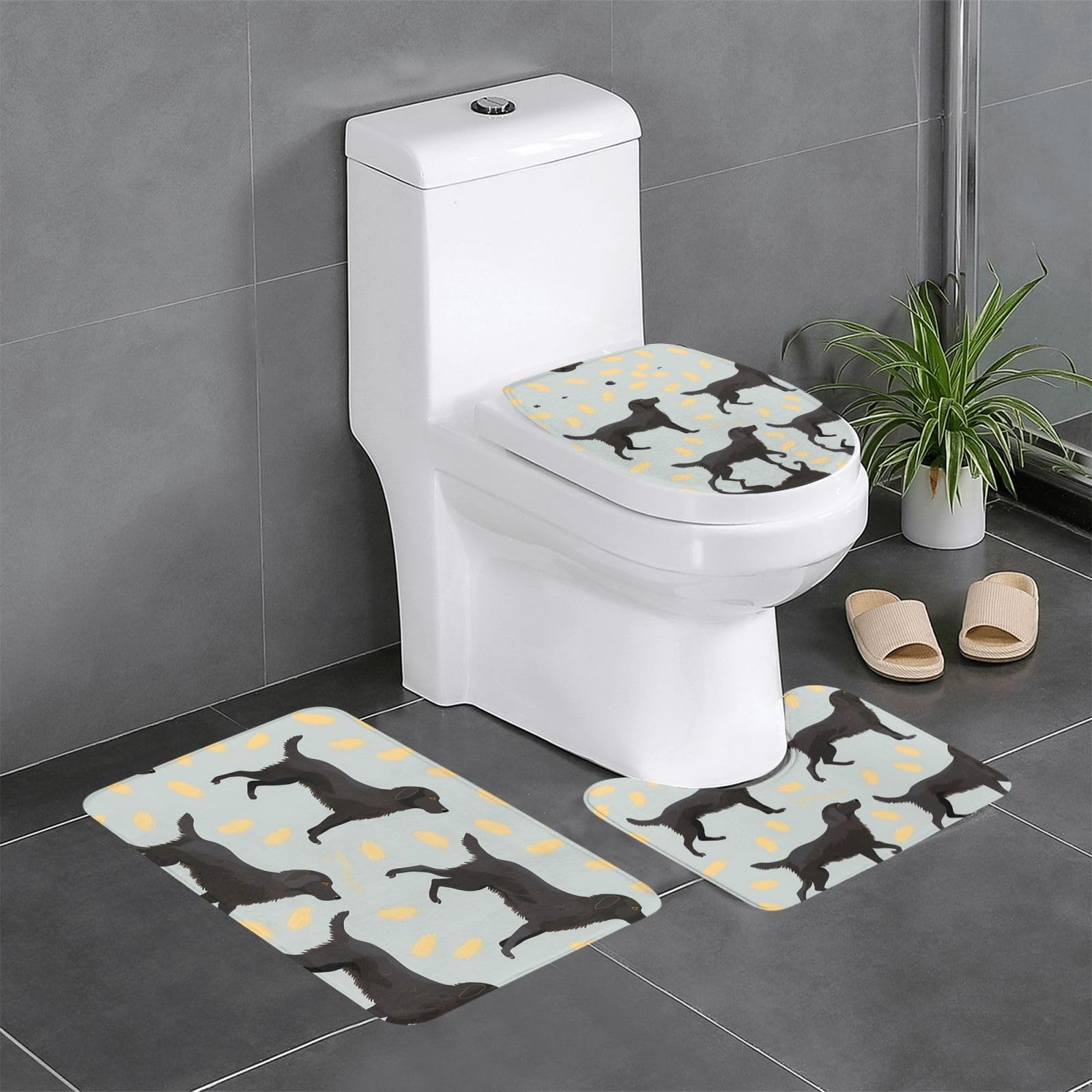 Tapis de salle de bain antidérapants Trotting Lot de 3 pour toilettes et baignoire
