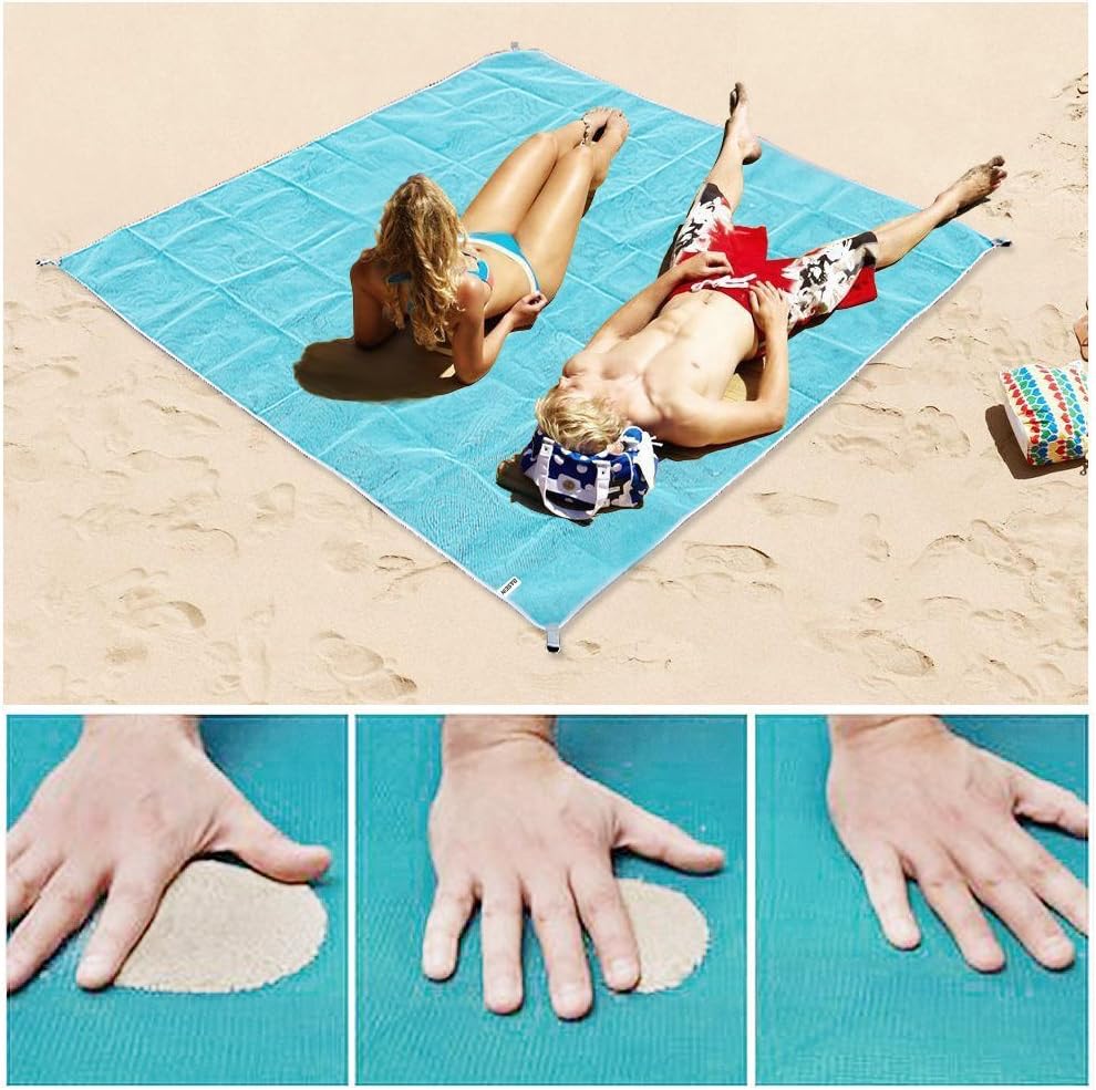 Sand Free Beach Mat 200x150cm, Vonimus Outdoor Family Picnic / Camping / Beach Play / Beach Mat Blanket Picnic Mat Extra Easy Clean and Quick Dry(Blue)