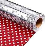 MAYPLUSS Christmas Wrapping Paper Roll - 17IN X 33FT - Christmas Gift Wrapping Paper Featuring Snowflake Against Silver Reversible Polka Dot for Kids, Holiday, New Year