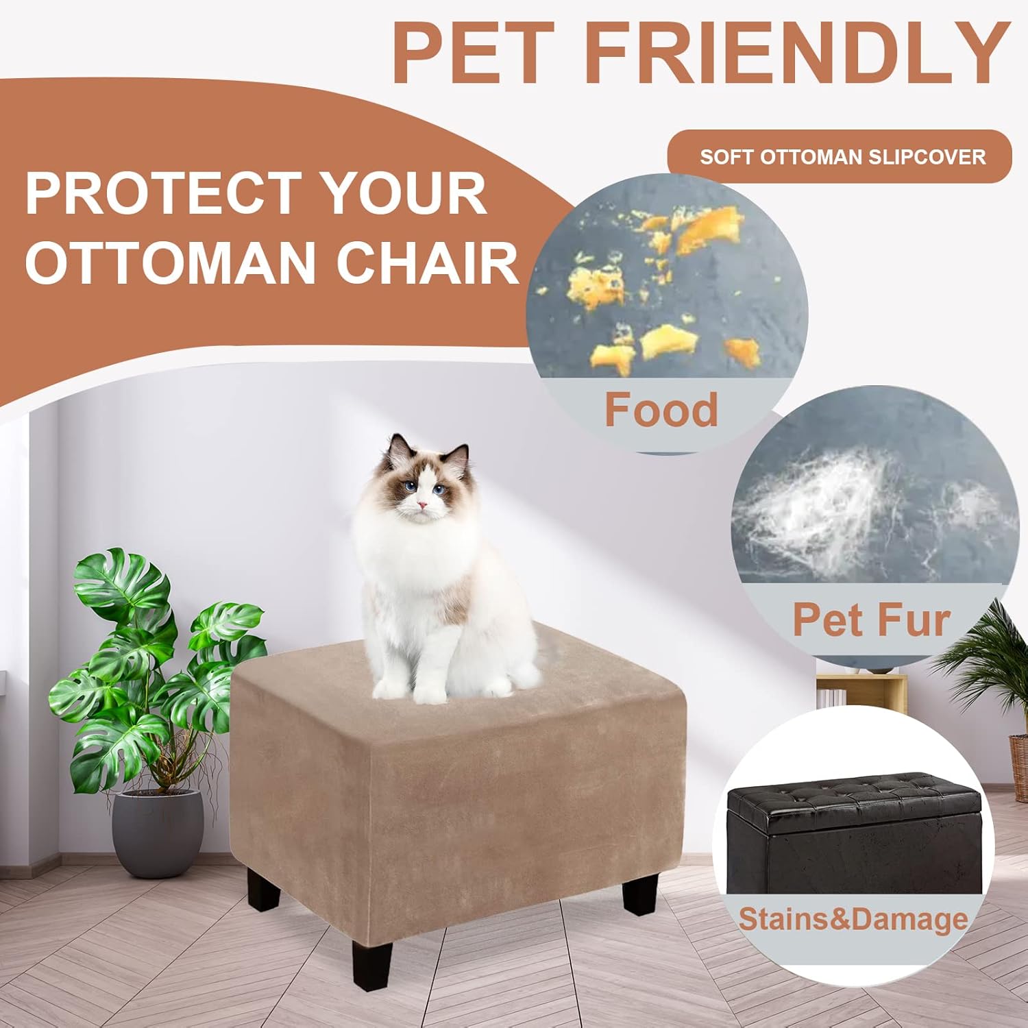 Eco-Ancheng Chair Cover Stretch Ottoman Cover Rectangular Storage Ottoman Slipcover Footrest Stool Covers Ottoman Slipcovers for Foot Stool with Nonslip Elastic Bottom