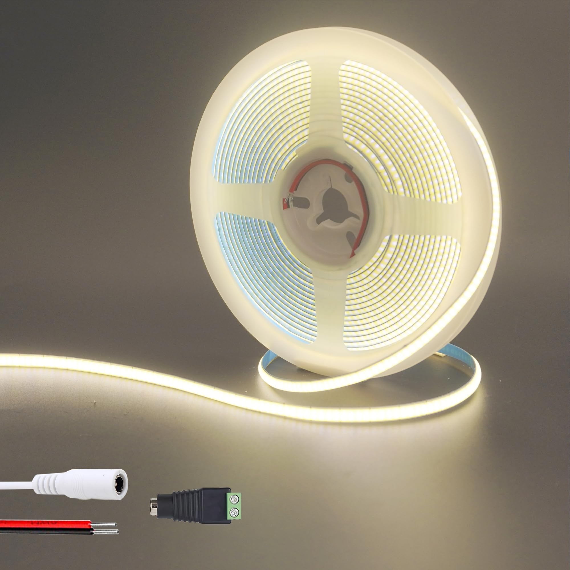 Clearhill 12V 5mm Width COB LED Strip Lights(No Power Supply),16.4FT/5M,Natural White 4000K,400LEDs/m,with 5521DC Female Connector,10W/m,CRI90,5000lm,Electroplated Double-Sided Panel Light Strip,IP20