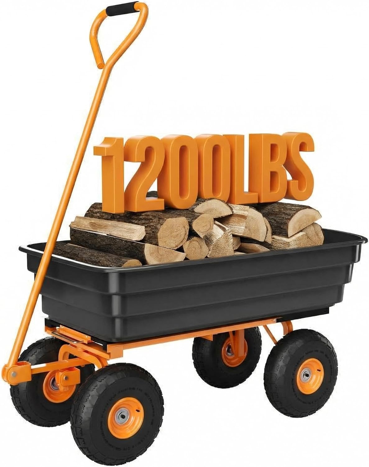 Garden Dump Cart, 6 Cu.ft Yard Cart with 1200 Lb Capacity, Black Heavy-Duty Utility Wagon, Wheelbarrow Featuring 13-Inch All-Terrain Tires & Quick-Release Tipping for Yard, Landscaping and Gardening