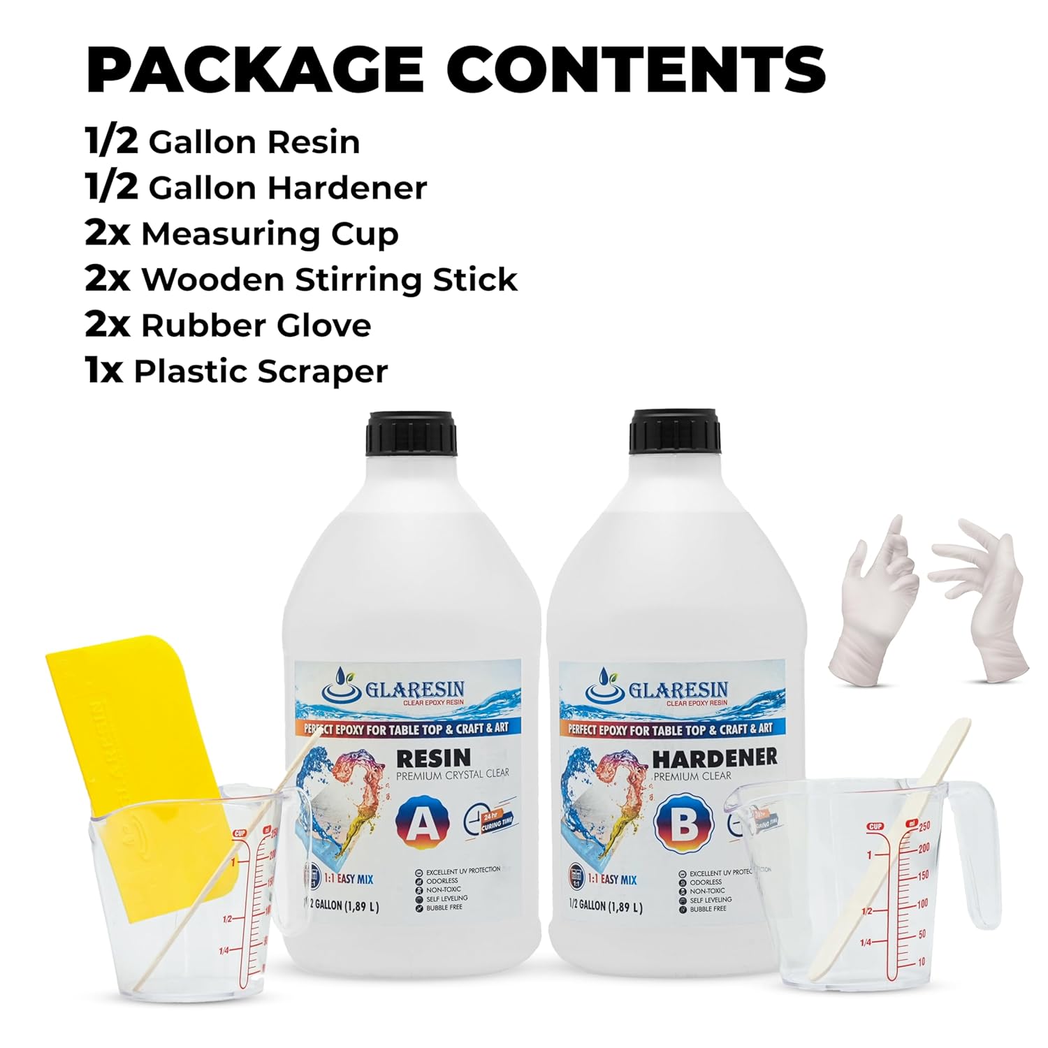 Clear Epoxy Resin Kit 1 Gallon No Yellowing and No Bubble Easy to Use Casting & Coating for DIY, Jewelry 0.5 Gallon Resin and 0.5 Gallon Hardener